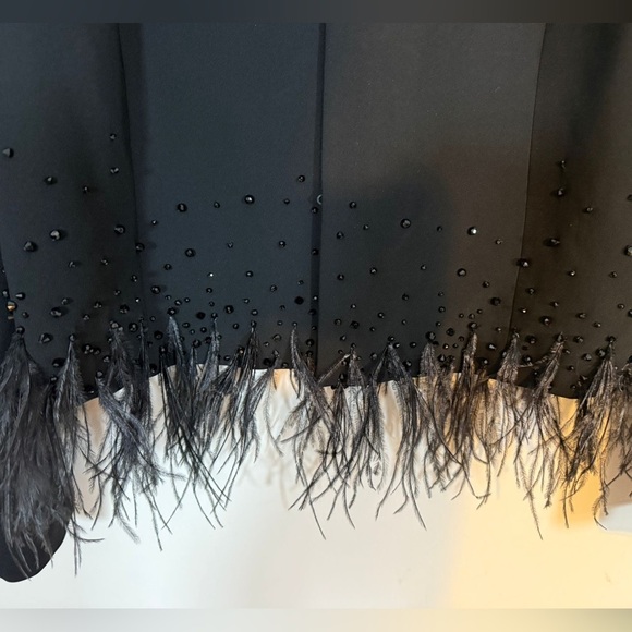 Marina Rinaldi Made in Italy Black Beaded Feather Hem Blazer Jacket IT 52 /US 18 - Picture 5 of 8